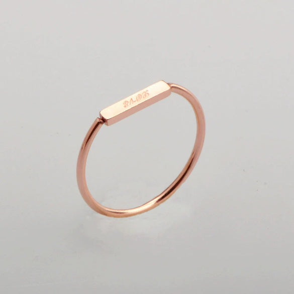 Wholesale Ring Titanium Steel Plated 18K Rose Gold Simple Love Letter Square Thin Coil Women's Fashion Tail Ring