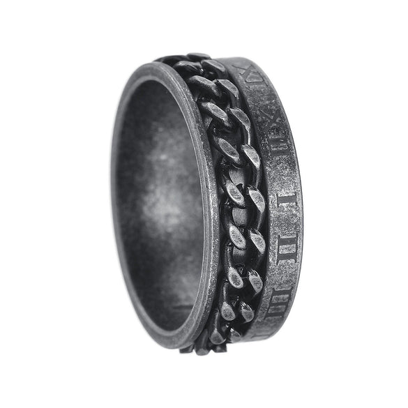 Wholesale Ring Titanium Steel Retro Distressed Style With Roman Numeral And Rotatable Chain Design