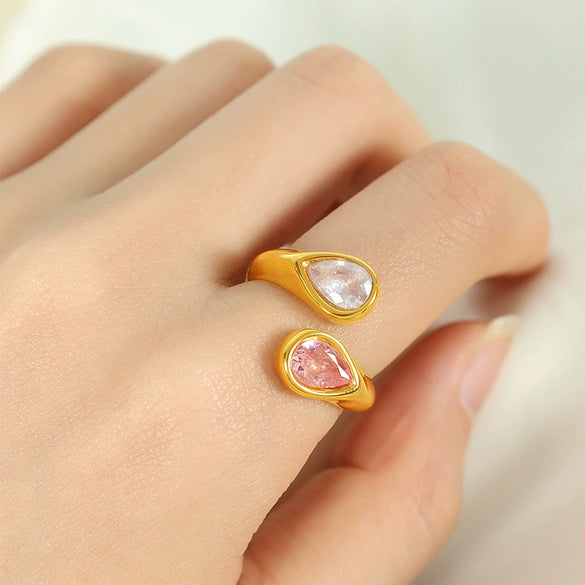 Wholesale Ring 316L Stainless Steel Retro Geometric Dropshaped Goldplated Design