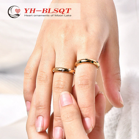 Wholesale Ring Titanium Steel Retro Geometric Microinlaid Green White Zircon 18K Gold Plated