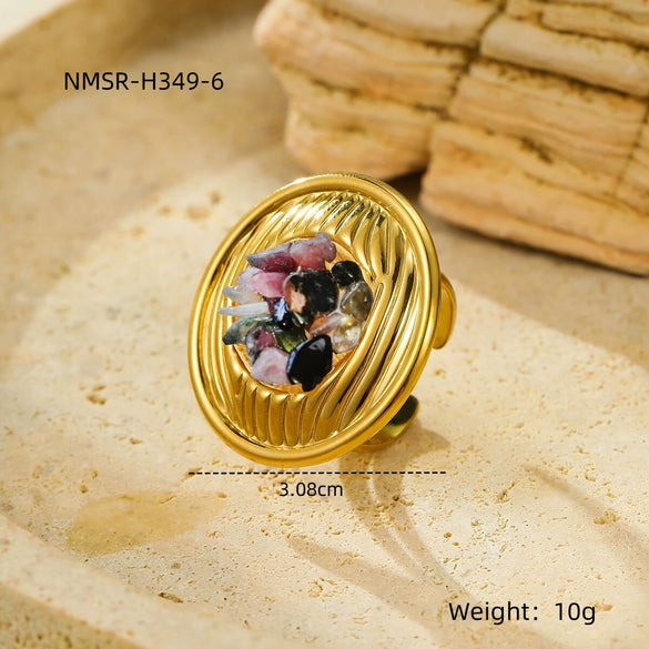 Wholesale Ring Titanium Steel Stainless Steel Round Inlaid With Natural Stone Light Luxury Style Electroplating For Women