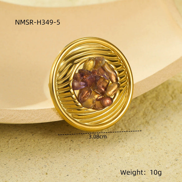 Wholesale Ring Titanium Steel Stainless Steel Round Inlaid With Natural Stone Light Luxury Style Electroplating For Women