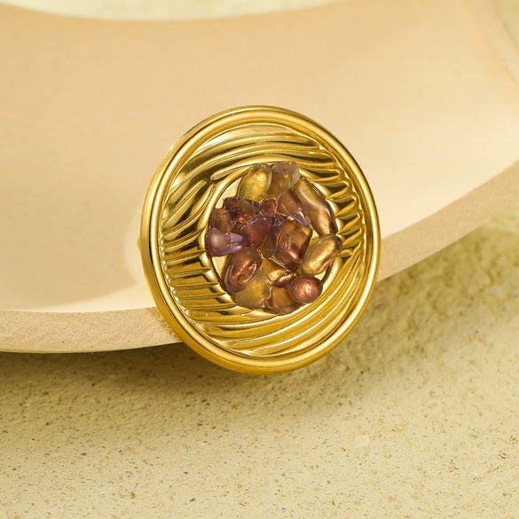 Wholesale Ring Titanium Steel Stainless Steel Round Inlaid With Natural Stone Light Luxury Style Electroplating For Women