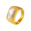 Wholesale Ring 316L Stainless Steel White Seashell Inlaid Geometric Light Luxury Gold Plated
