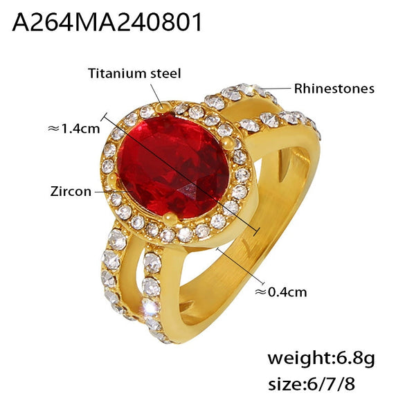 Wholesale Ring 316L Stainless Steel Zircon Rhinestone Geometric Electroplated Oval For Women