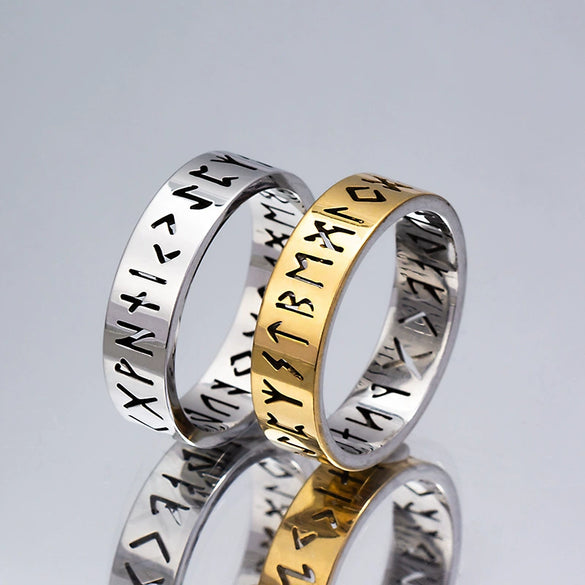 Wholesale Ring Viking Style Hollow Steel With Letters Numbers Text Electroplated