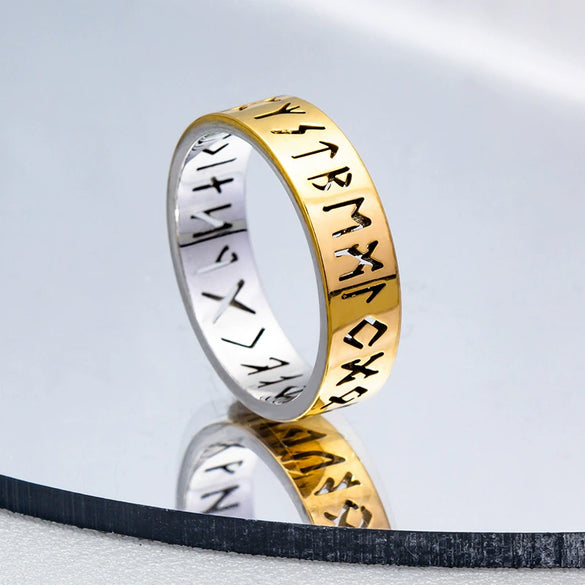 Wholesale Ring Viking Style Hollow Steel With Letters Numbers Text Electroplated
