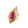 Wholesale Ring Vintage Antique Style Stainless Steel Pink Gem Open With Electroplating