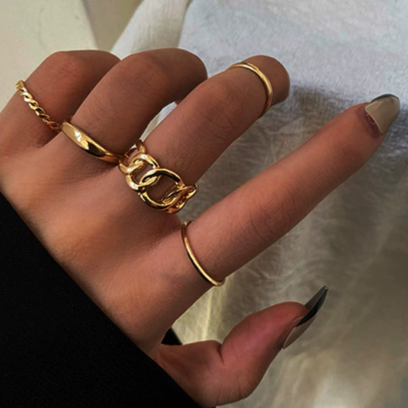 Wholesale Ring Zinc Alloy Geometric Old Style Women's Multijoint Love Ring Set