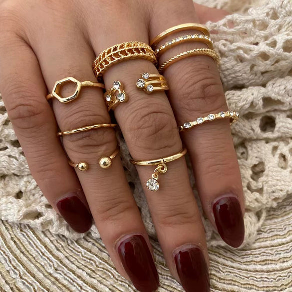 Wholesale Ring Zinc Alloy Geometric Old Style Women's Multijoint Love Ring Set