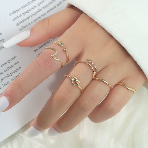 Wholesale Ring Zinc Alloy Geometric Old Style Women's Multijoint Love Ring Set