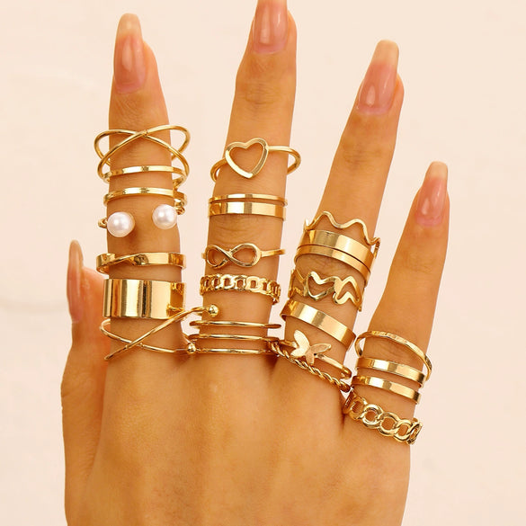 Wholesale Ring Zinc Alloy Geometric Old Style Women's Multijoint Love Ring Set