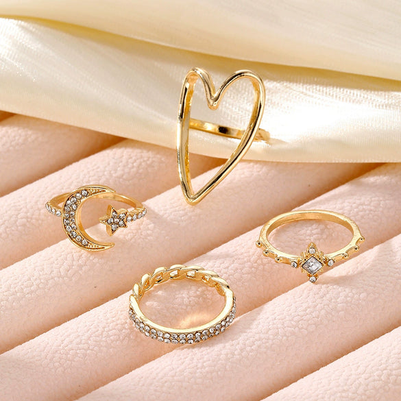 Wholesale Ring Zinc Alloy Geometric Retro Diamond Star Moon Love Hollow Triangle For Women