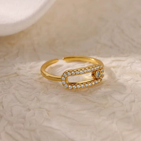 Wholesale Ring Zircon 18K Gold Plated Leaf Pattern Electroplating For Women