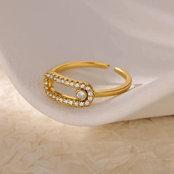 Wholesale Ring Zircon 18K Gold Plated Leaf Pattern Electroplating For Women