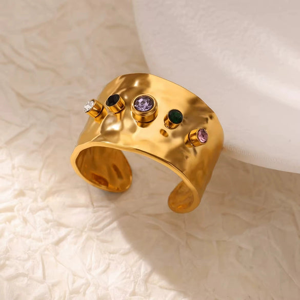 Wholesale Ring Zircon 18K Gold Plated Leaf Pattern Electroplating For Women