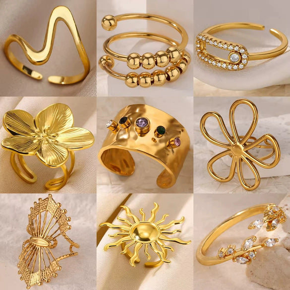 Wholesale Ring Zircon 18K Gold Plated Leaf Pattern Electroplating For Women