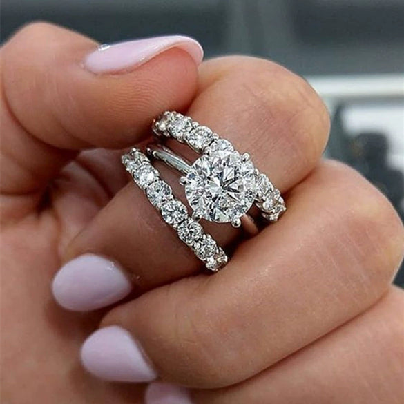Wholesale Rings Copper Geometric Inlaid Zircon Women's Couple Style