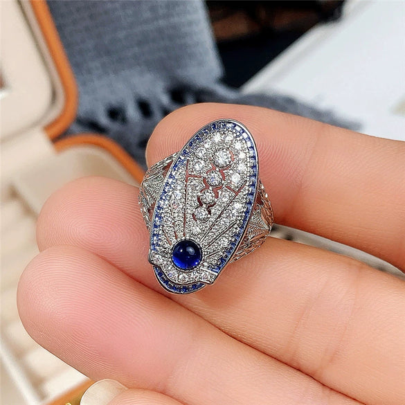 Wholesale Rings Copper Geometric Style Royal Blue Zircon