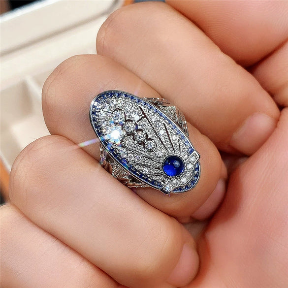 Wholesale Rings Copper Geometric Style Royal Blue Zircon