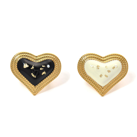 Wholesale Rings Stainless Steel Electroplated Heart Shape Blackwhite Oil Drop