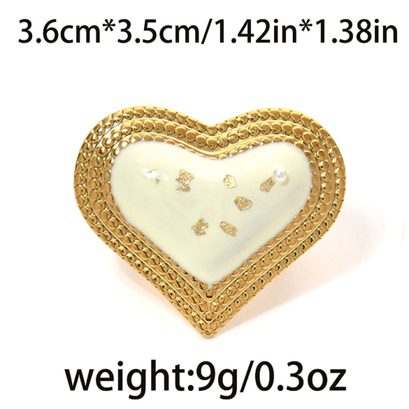 Wholesale Rings Stainless Steel Electroplated Heart Shape Blackwhite Oil Drop