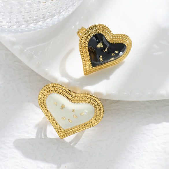 Wholesale Rings Stainless Steel Electroplated Heart Shape Blackwhite Oil Drop