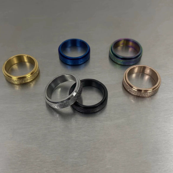 Wholesale Rings Stainless Steel Pearl Sand Rotating Rotatable Fashion Unisex Electroplated With Letters Numbers Text