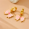 Wholesale Romantic Pink Glue Bowknot Tulip Flower Stainless Steel Necklace With Electroplating For Women