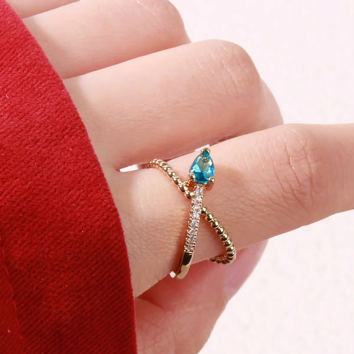 Wholesale Romantic Sweet Shiny Water Droplets Arrow Copper Inlay Gold Plated Zircon Rings