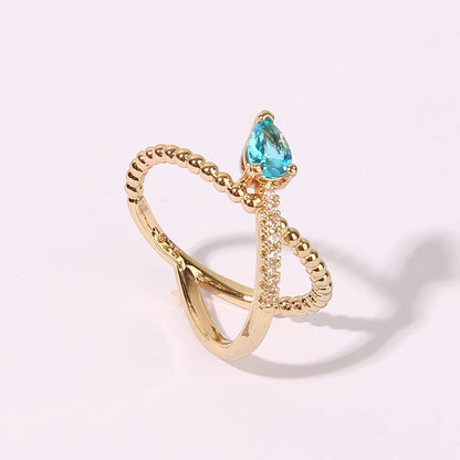 Wholesale Romantic Sweet Shiny Water Droplets Arrow Copper Inlay Gold Plated Zircon Rings