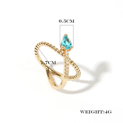 Wholesale Romantic Sweet Shiny Water Droplets Arrow Copper Inlay Gold Plated Zircon Rings