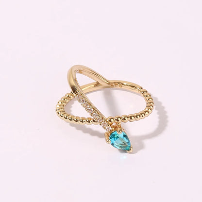 Wholesale Romantic Sweet Shiny Water Droplets Arrow Copper Inlay Gold Plated Zircon Rings