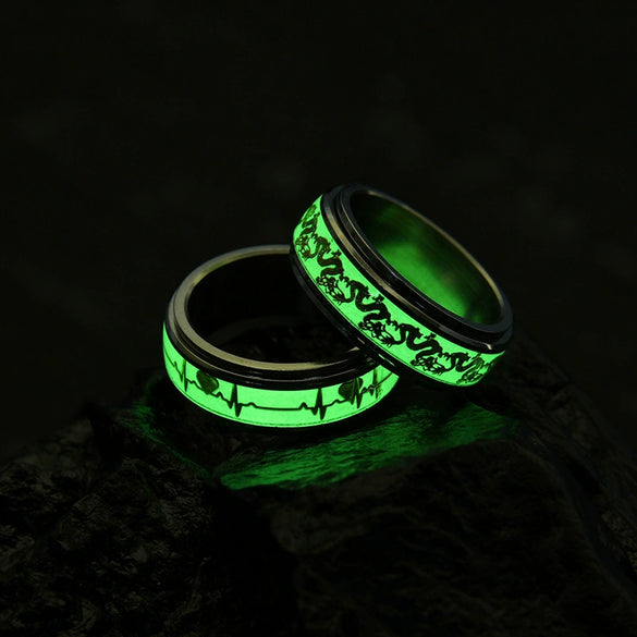 Wholesale Rotatable Decompression Unisex Titanium Steel Ring With Dripping Oil Luminous And Geometric Style Featuring Letters Numbers Text