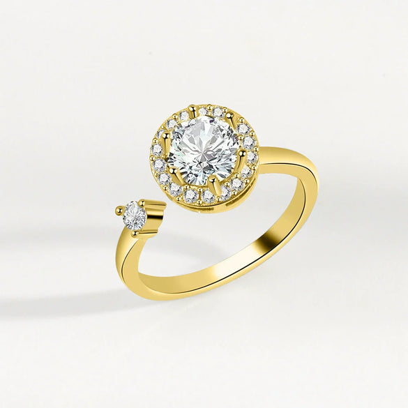 Wholesale Rotatable Open Antianxiety Decompression Micro Inlaid Zircon Women's Ring S925 Sterling Silver Geometric Electroplated