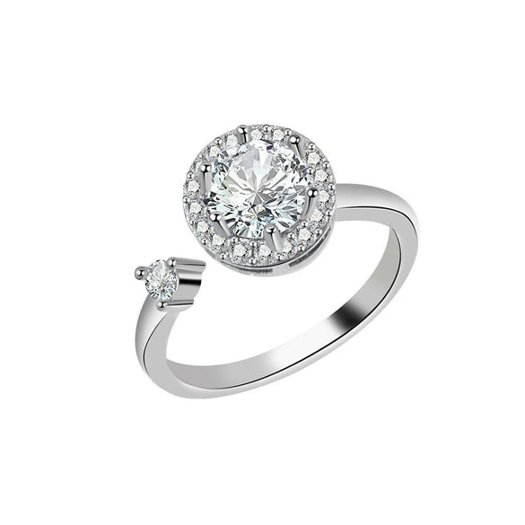 Wholesale Rotatable Open Antianxiety Decompression Micro Inlaid Zircon Women's Ring S925 Sterling Silver Geometric Electroplated