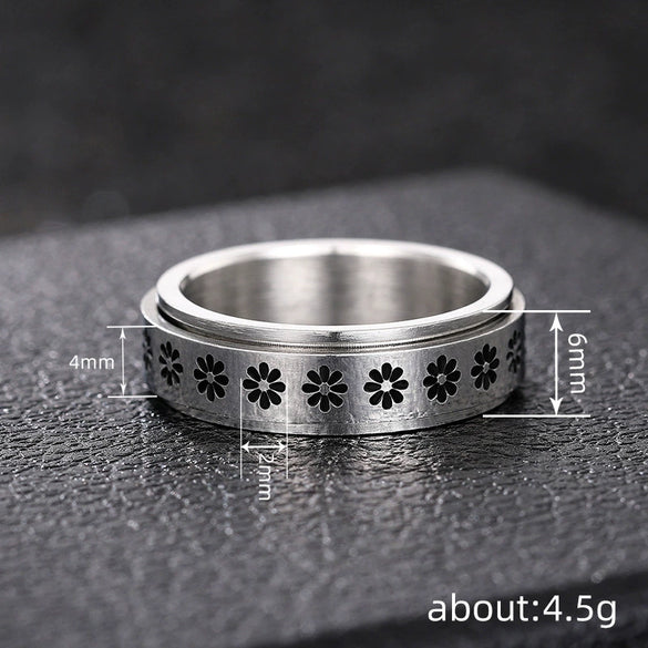 Wholesale Rotatable Unisex Niche Ring Stainless Steel Flower Geometric Jewelry Electroplated