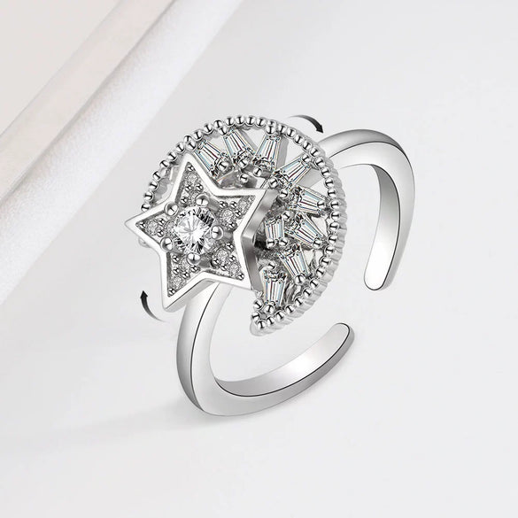 Wholesale Rotating Adjustable Anxiety Relieving S925 Sterling Silver Ring Geometric Design Electroplating For Women