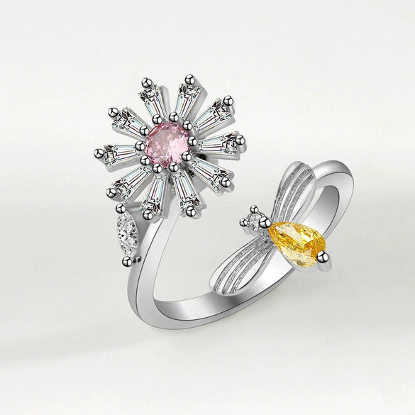 Wholesale Rotating Open Zircon Ring For Women Copper Material Geometric Design Electroplating Treatment
