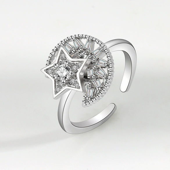 Wholesale Rotating Open Zircon Ring For Women Copper Material Geometric Design Electroplating Treatment