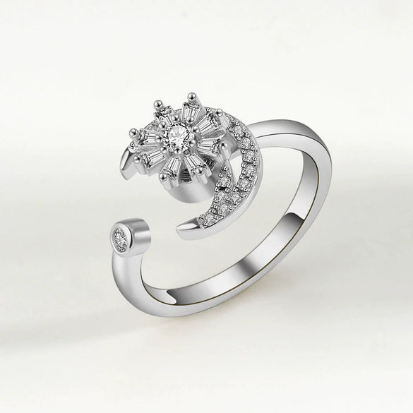 Wholesale Rotating Open Zircon Ring For Women Copper Material Geometric Design Electroplating Treatment