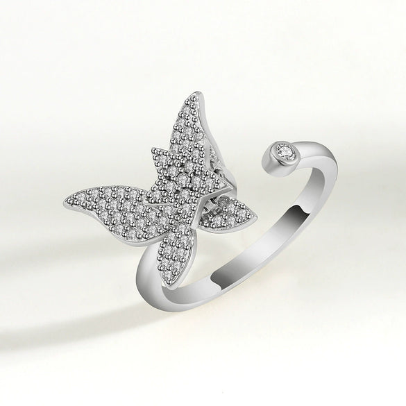 Wholesale Rotating Open Zircon Ring For Women Copper Material Geometric Design Electroplating Treatment