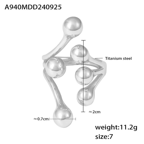 Wholesale Round Ball Casting Titanium Steel Ring Plated 18K Gold With Branch Opening Design Geometric Pattern For Women