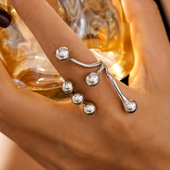 Wholesale Round Ball Casting Titanium Steel Ring Plated 18K Gold With Branch Opening Design Geometric Pattern For Women