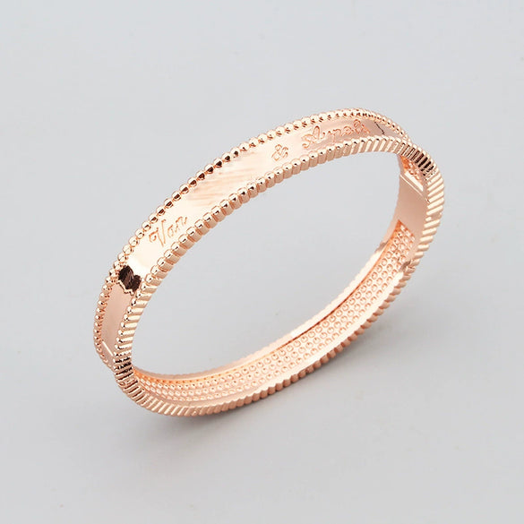 Wholesale Round Bead Edge Light Surface Engraved English Letters Bracelet Buckle Bracelet Ring Set In Environmental Protection Copper