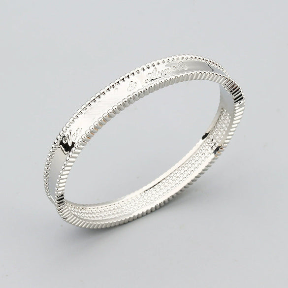 Wholesale Round Bead Edge Light Surface Engraved English Letters Bracelet Buckle Bracelet Ring Set In Environmental Protection Copper