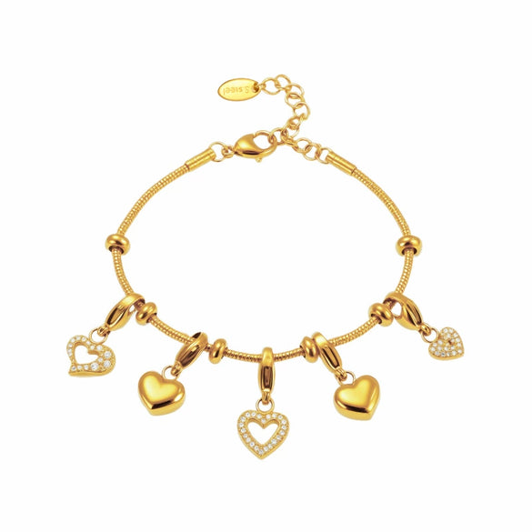 Wholesale Round Bead Heart Brilliant Zircon Bracelet In Fashion Style Made Of Stainless Steel With Electroplating For Women