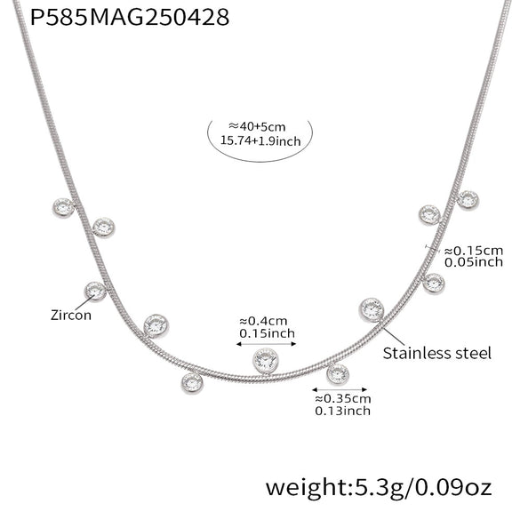 Wholesale Round Bead Zircon Hollow Lucky Fourleaf Flower Overlapped Necklace In Stainless Steel And Titanium Steel With Geometric Pattern And Electroplating For Women