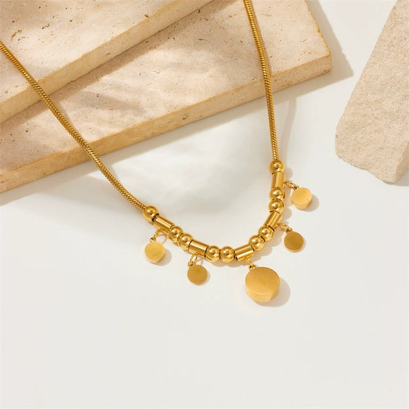 Wholesale Round Diamond Titanium Steel Pendant Chain With Geometric Pattern And Electroplating Retro And Elegant Clavicle Necklace