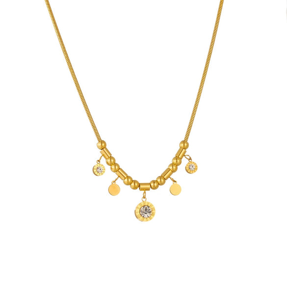 Wholesale Round Diamond Titanium Steel Pendant Chain With Geometric Pattern And Electroplating Retro And Elegant Clavicle Necklace